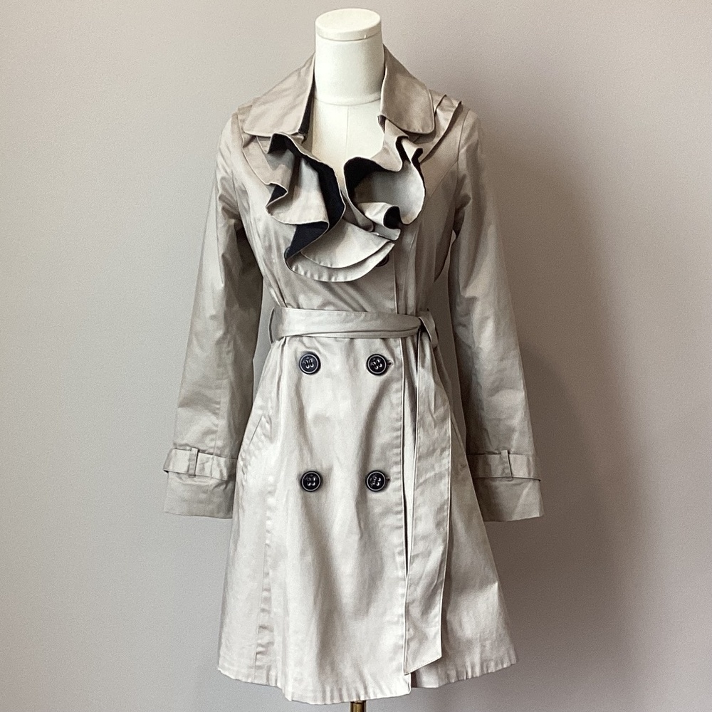 Ben de Lisi Belted Mini Trench with Ruffle Collar - UK Size 12P